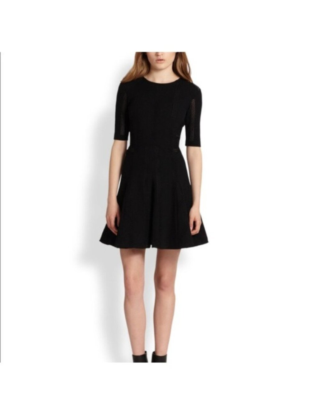 Rag & Bone Dress Niki Black Stretch Pointelle Knit Size 0 Fit & Flare Mini - Picture 2 of 10